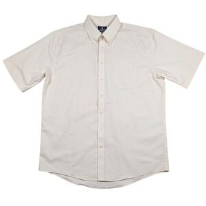 Stafford Button Down Shirt Mens 17.5 Cream Travel Wrinkle Free SS Oxford